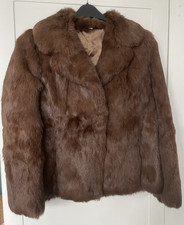 Vintage Brown Rabbit Fur Short Jacket, Perfect Condition, Size 12