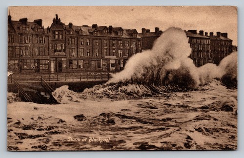 Postcard storm at blackpool - postcard,