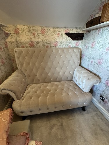Small cream velvet sofa with - sofa,