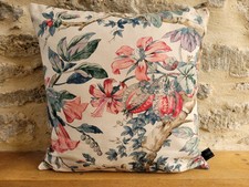Zoffany Coromandel Floral Print Indigo Linen mix & Blue Velvet Cushion Cover D