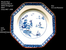 Antique / Vintage WOODS WARE Blue & White Oriental Scene Octagonal plate ALVA