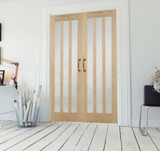 Rebated oak door pair internal french doors Aston 3L frosted glass unfinished