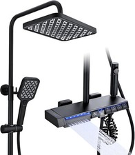 Thermostatic Shower System - Black Wall Mount Exposed Faucet Set With 5 Functio