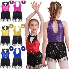 Kids Girls Dress Sleeveless Sequin Dancing Leotard Dance Clothes Modern Ballet