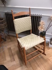 Vintage Mid Century Shaker Style Woven Tape Rocking Chair Cherry Wood ? Vgc