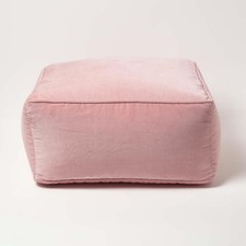 Blush Pink Velvet Pouffe Cube 60x60cm Bean Bag Footstool Cotton Cover