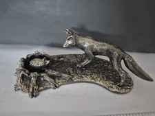 Vintage Pewter Fox And Hedgehog Figurine Made In England 'Alden Arts'