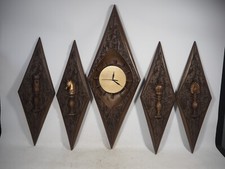 5 Piece Vintage Retro MCM Burwood Products Wall Art Chess Plaques & Clock Set