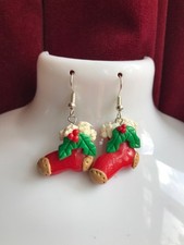 fimo clay Christmas stocking dangly earrings