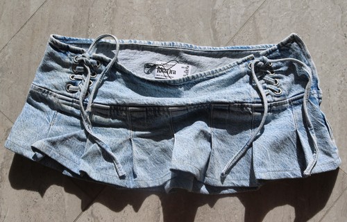 Denim pleated micro mini - , 9"