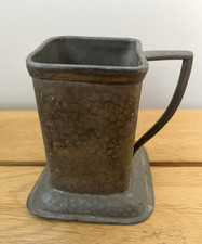 Vintage Rare Hammered Square Pewter Cup Mug 9cm High Art Deco Arts & Crafts