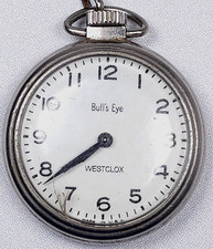 Vintage Westclox Bull’s Eye Wind Up Pocket Watch 13" Chain 1960's USA ~WORKS