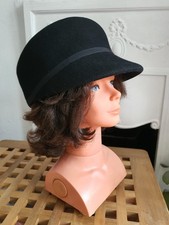 Vintage Black Wool Cloche Hat