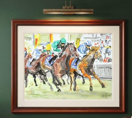 9x12 horse racing original - racing,
