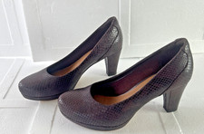 Clarks Artisan Court Shoes Wide Fit UK 5E Oxblood Leather Snakeskin 3" Heel