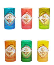 Moroccan Tea Glasses Multicoloured Gold Hand Painted Decorated Pack of 6 (TG1)
