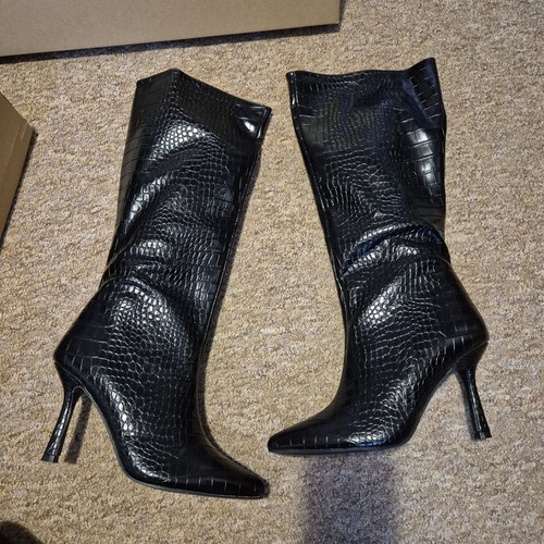Black faux leather croc calf