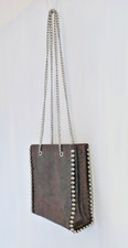Lovely Zara Grey Faux Suede Shoulder Bag With Silver Chain Straps & Bead Detail