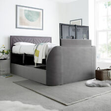 Velvet TV Bed, Sherlock Light Grey Velvet Ottoman TV Bed,  4ft6, 5ft, 6ft