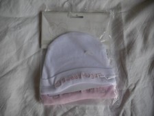 2 Baby Hats White Pink Newborn Girl Cute Beanie Babies Pair Sweet Hugs New