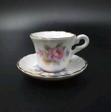 MINIATURE Tea Cup & Saucer, Fine Bone China, Floral Design - Polly-Anna