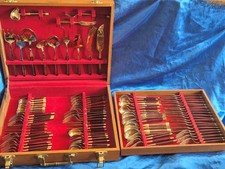 Thai Bronze & wood  Rosewood cutlery set canteen  in  wooden case 110 piece