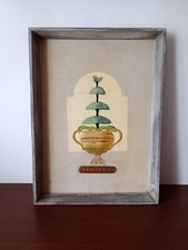 Wall Hanging TOPIARY Hand Painted Framed Pressed Wood 1970's 12 x 17 in Gift