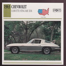 1963 Chevrolet Corvette Sting Ray Z06 Car Photo Spec Sheet Info Stat ATLAS CARD