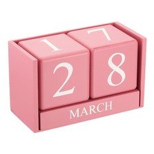 Vintage Wood Block Perpetual Calendar, Reusable Wooden Blocks 6.1", Pink