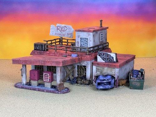 Painted derelict gas station - painted,