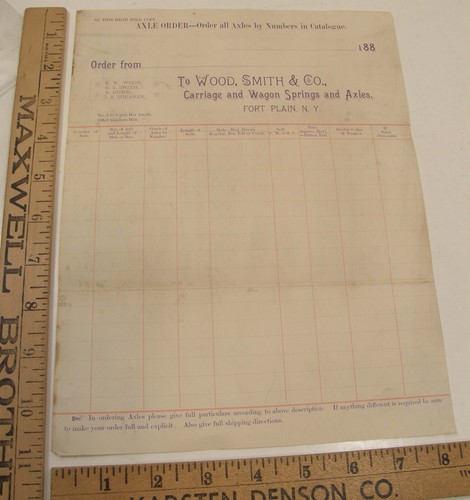 Antique order form - wood, smith