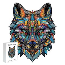 Wolf Face Animal Pieces Wooden