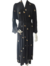 Ladies Premium Nida Closed Floral Umbrella Abaya Jilbab Dress Black 52-58 (U01)