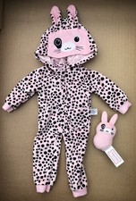 Designafriend doll outfit, spotty bunny rabbit all in one hooded pjs & toy