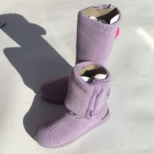 Lady Knitted Crochet 2 Way Wear Folded Snow Sock Boot Zip Up Lilac Size 40
