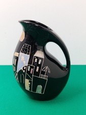 Hand Painted Naive Folk Art Black Pottery Jug Vase A/F