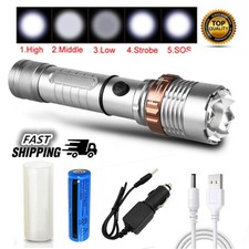 Rechargeable 99000000lm LED Flashlight Tactical Police Super Bright Torch Zoom