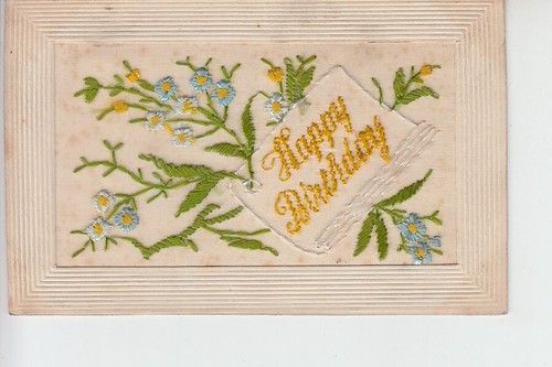 Embroidered silk postcard - ,