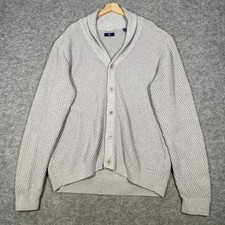 Gant Shawl Neck Cardigan Mens Medium Grey Cotton Blend Heavyweight Good Cond.