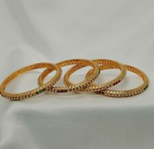 C90 Indian Pakistani 4 Piece Gold Bangle Set Multi Stones Size 2.6