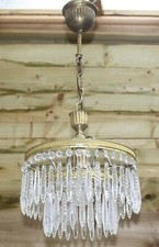 A VINTAGE WATERFALL CHANDELIER,  2 TIER BRASS & GLASS CEILING LI GHT (dc13r)
