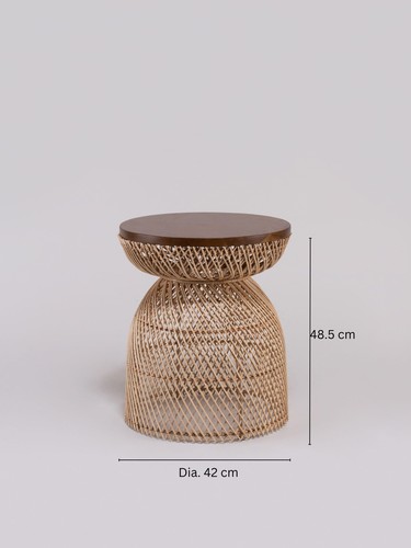 Teak wood rattan round side - teak,