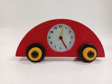 Vintage IKEA Red Wooden Car Shaped Clock Japan Quartz Movement 9x4x4"