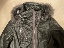 Ladies Next grey biker style Waxed Jacket c/w Faux fur detachable  hood  - Uk 12