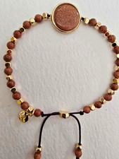 LOVELY LOLA ROSE DAINTY BROWN GOLDSTONE GEMSTONE CIRCLE CHARM BRACELET - NWOT