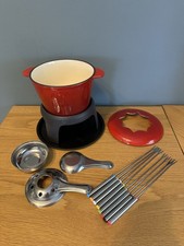 Andrew James Red Cast Iron Fondue Set Excellent Condition