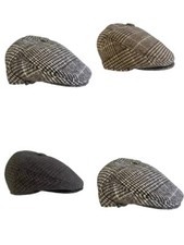 Mens Flat Cap large check Classic news boy peaked cap Farmer