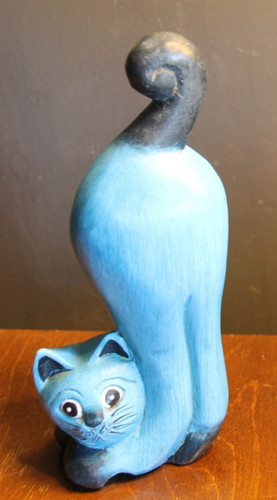 Wooden carved blue - , cat