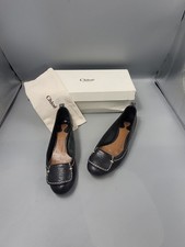Chloe Black Ballet Pumps UK 2 3 EU 35 36 Leather Flap Toe Flat Shoes in Box £220