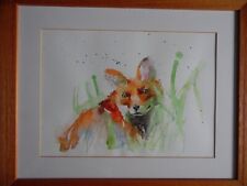 A Fox in the Grass. Original Watercolour by Unknown Artist. Animal Portrait